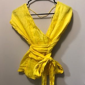 Yellow linen wrap top (Zara)